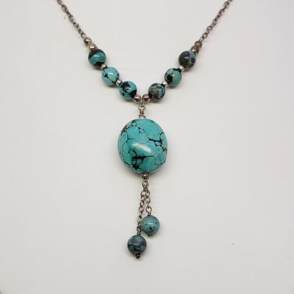 Sterling Silver 925 Turquoise Necklace + Earrings - Picture 2 of 9